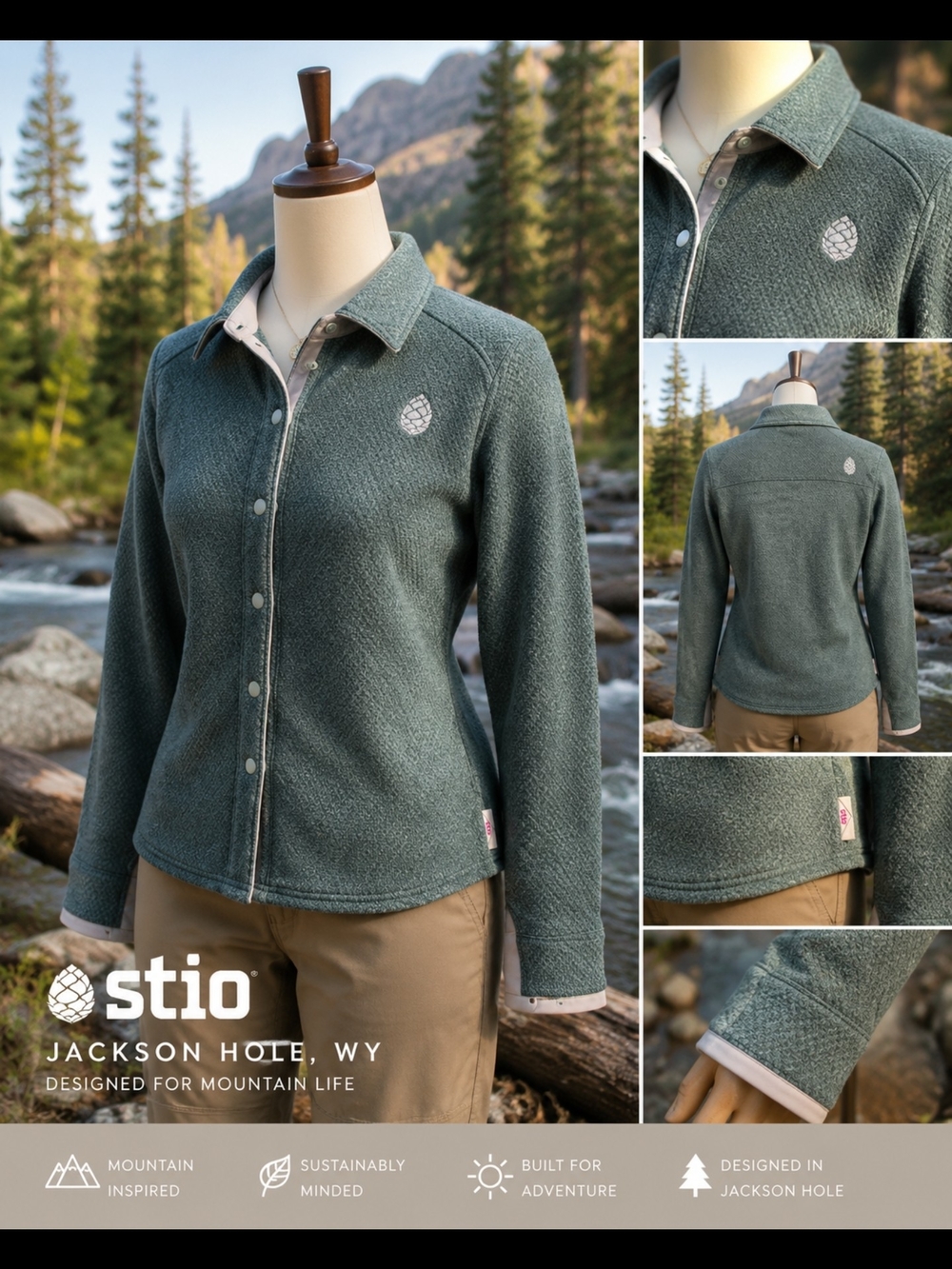 Stio Women's Green Button-Front Fleece Utility Jacket